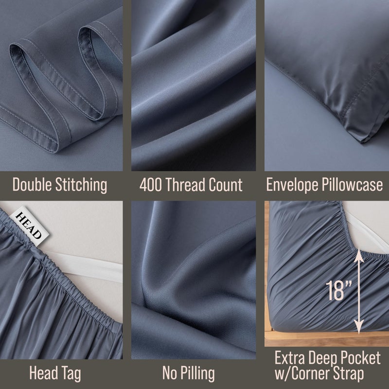 BC BELLA COTERIE Bella Coterie Luxury Bamboo Viscose 34â€ Split Top King Size Sheet Set | 1 Fitted Sheet for Sleep Number & Adjustable Beds | 100% Organically Grown | Cooling & Soft | 18â€ Deep Pocket [Slate Blue] - Image 4