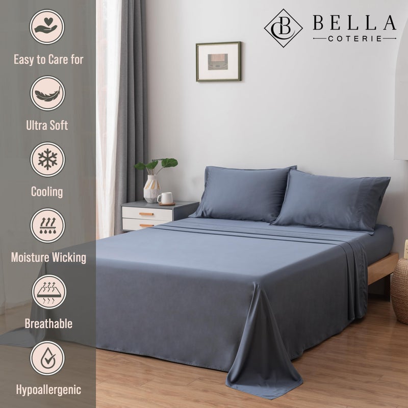BC BELLA COTERIE Bella Coterie Luxury Bamboo Viscose 34â€ Split Top King Size Sheet Set | 1 Fitted Sheet for Sleep Number & Adjustable Beds | 100% Organically Grown | Cooling & Soft | 18â€ Deep Pocket [Slate Blue] - Image 3