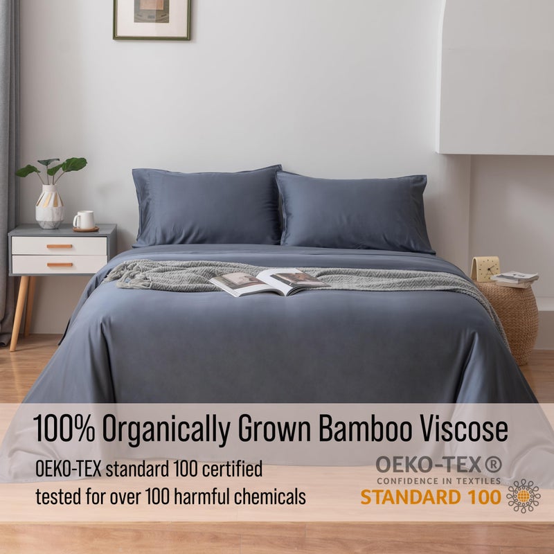 BC BELLA COTERIE Bella Coterie Luxury Bamboo Viscose 34â€ Split Top King Size Sheet Set | 1 Fitted Sheet for Sleep Number & Adjustable Beds | 100% Organically Grown | Cooling & Soft | 18â€ Deep Pocket [Slate Blue] - Image 5