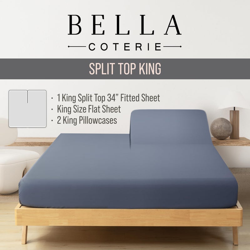 BC BELLA COTERIE Bella Coterie Luxury Bamboo Viscose 34â€ Split Top King Size Sheet Set | 1 Fitted Sheet for Sleep Number & Adjustable Beds | 100% Organically Grown | Cooling & Soft | 18â€ Deep Pocket [Slate Blue] - Image 2