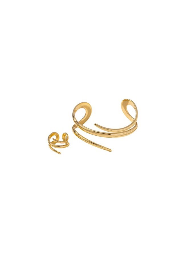 Decixde Bangle Ring Set Chunky Gold Bangle Bracelet And Ring Statement Jewelry Set for Women, adjustable, Metal, No Gemstone - Image 1
