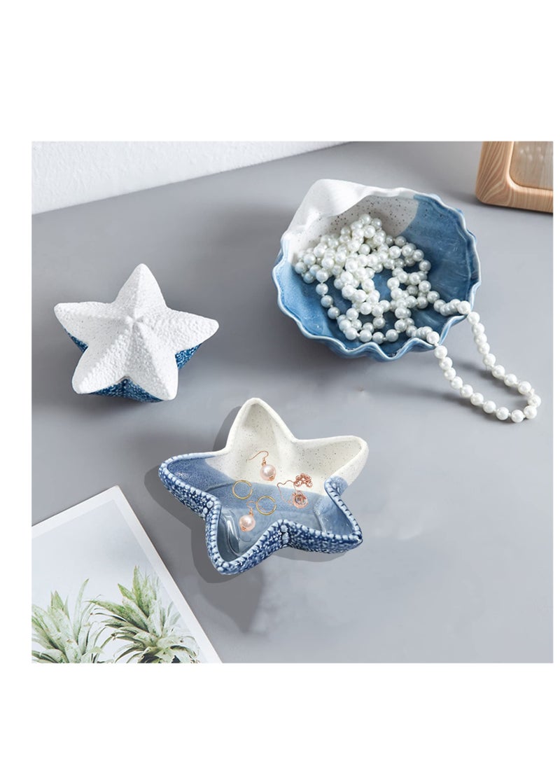 SYOSI صحن مجوهرات على شكل نجمة البحر، حامل خواتم سيراميكي للمجوهرات، صينية تذكارات، أطباق حلوى، صينية مجوهرات، طبق مجوهرات، وعاء مفاتيح صغير لطاولة المدخل، زينة حفلة عيد الميلاد في المنزل - Image 4