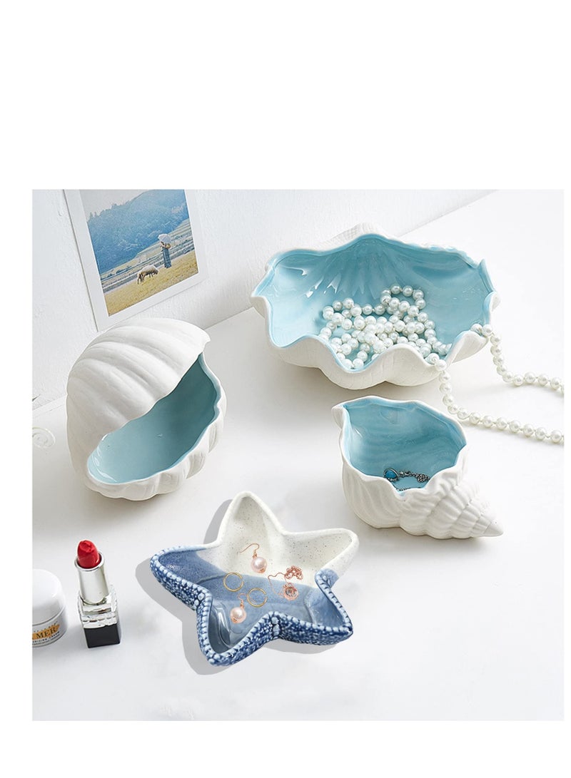 SYOSI صحن مجوهرات على شكل نجمة البحر، حامل خواتم سيراميكي للمجوهرات، صينية تذكارات، أطباق حلوى، صينية مجوهرات، طبق مجوهرات، وعاء مفاتيح صغير لطاولة المدخل، زينة حفلة عيد الميلاد في المنزل - Image 3