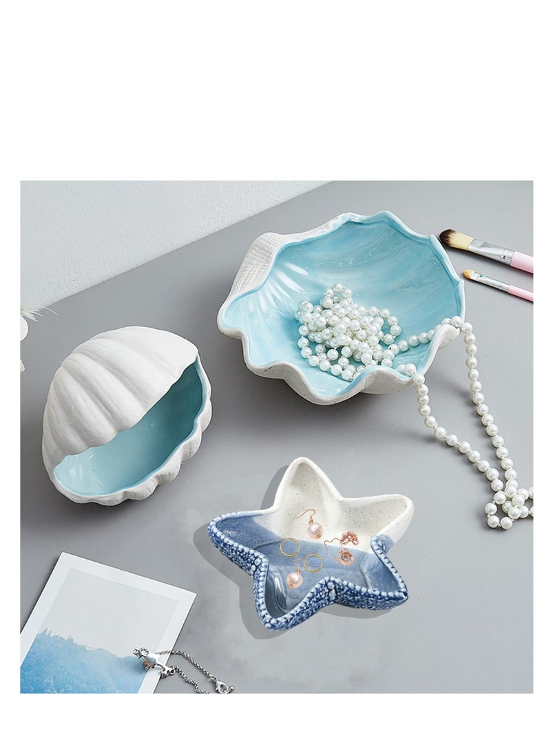 SYOSI صحن مجوهرات على شكل نجمة البحر، حامل خواتم سيراميكي للمجوهرات، صينية تذكارات، أطباق حلوى، صينية مجوهرات، طبق مجوهرات، وعاء مفاتيح صغير لطاولة المدخل، زينة حفلة عيد الميلاد في المنزل - Image 5