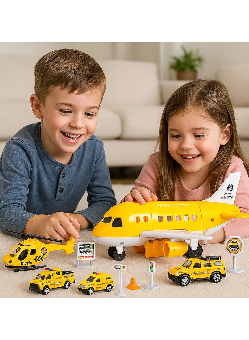SARAOONT Cargo Plane Toy Play Set for Kids - Includes Cars - Diecast Aircraft - Transport and Cargo Carrier - Yellow Airplane Toy for Endless Fun - Image 1