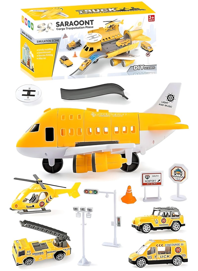 SARAOONT SARAOONT Cargo Plane Toy Play Set for Kids - Includes Cars - Diecast Aircraft - Transport and Cargo Carrier - Yellow Airplane Toy for Endless Fun  - Image 1