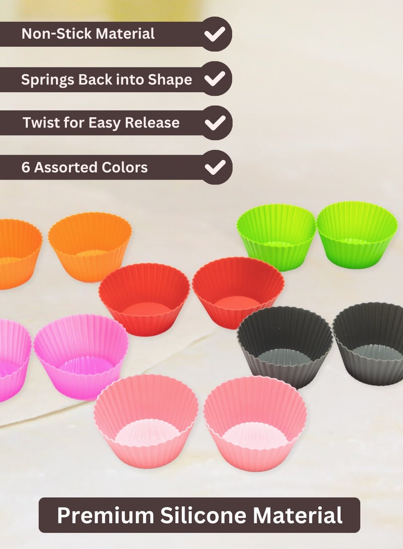 Home Care Silicone Cupcake Mold [Set of 12] – Baking Tools, Reusable Silicone Cake Liner in 6 Unique Colors, Silicone Cupcake Liner, Food-Grade Non-Stick Muffin Liners for Baking | Baking Accessories - Image 3