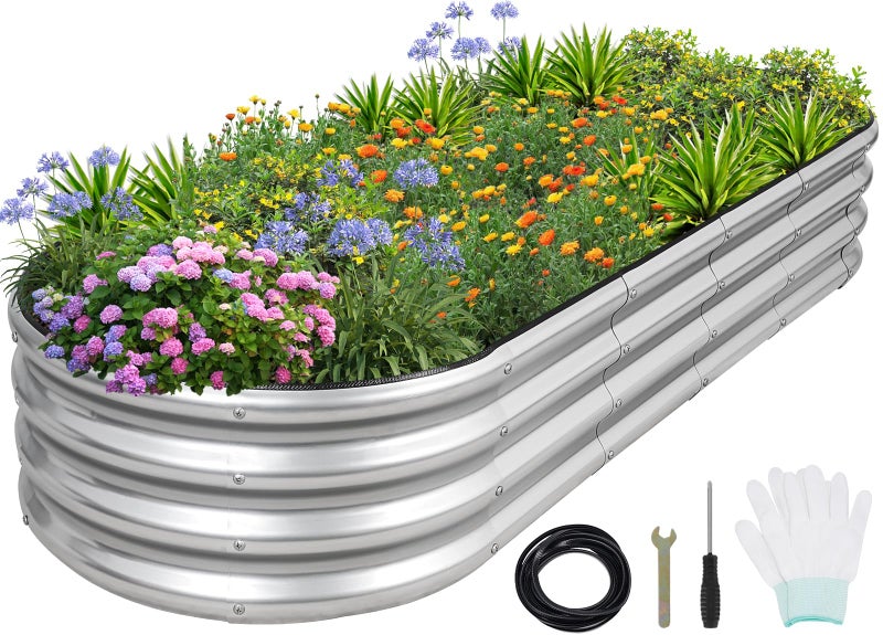 1MORE Galvanized Raised Garden Bed- Planter Garden Boxes Outdoor, Raised Beds for Gardening, 6x2x1ft Metal Garden Bed Kit for Vegetables Flower, Planter Raised Beds with Protective Tape & Tools.Silver - Image 1