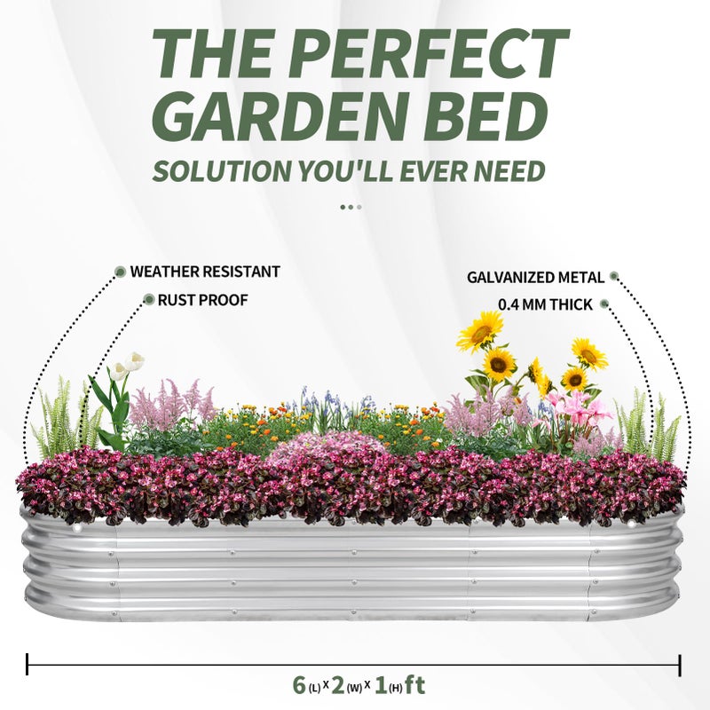 1MORE Galvanized Raised Garden Bed- Planter Garden Boxes Outdoor, Raised Beds for Gardening, 6x2x1ft Metal Garden Bed Kit for Vegetables Flower, Planter Raised Beds with Protective Tape & Tools.Silver - Image 5