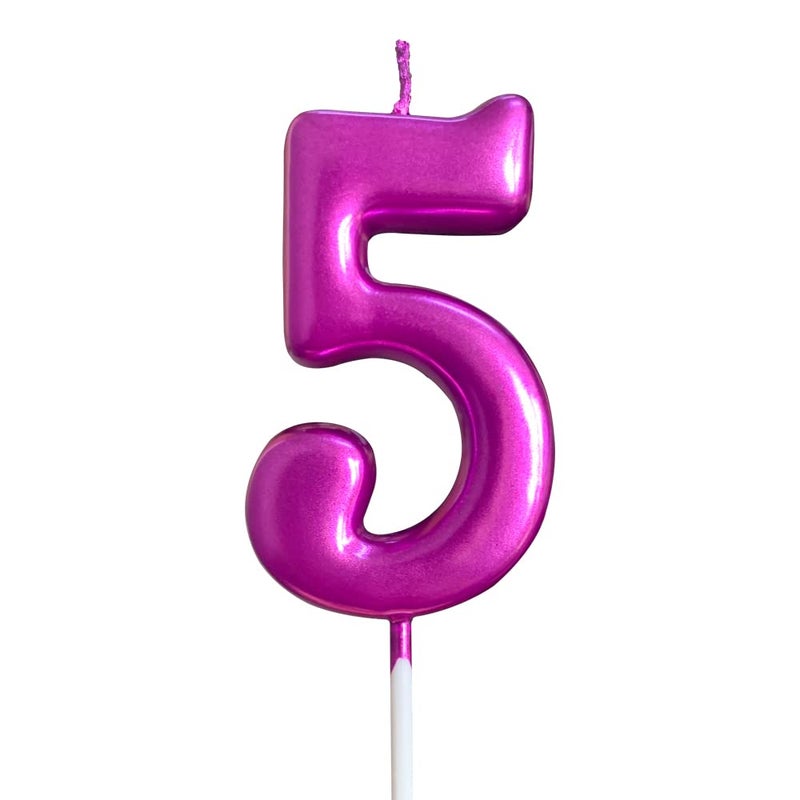 5th Birthday Candle Five Years Purple Happy Birthday Number 5 Candles for Cake Topper Decoration for Party Kids Adults Numeral 15 54 59 85 58 50 25 75