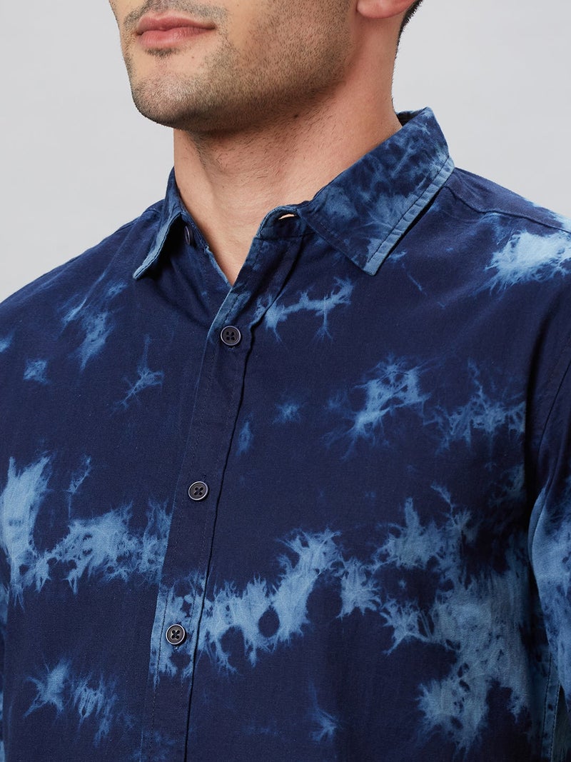 Globus Men Blue Tie and Dyed Cotton Regular Fit Casual Shirt - Image 5