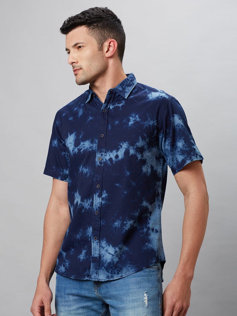 Globus Men Blue Tie and Dyed Cotton Regular Fit Casual Shirt - Image 4