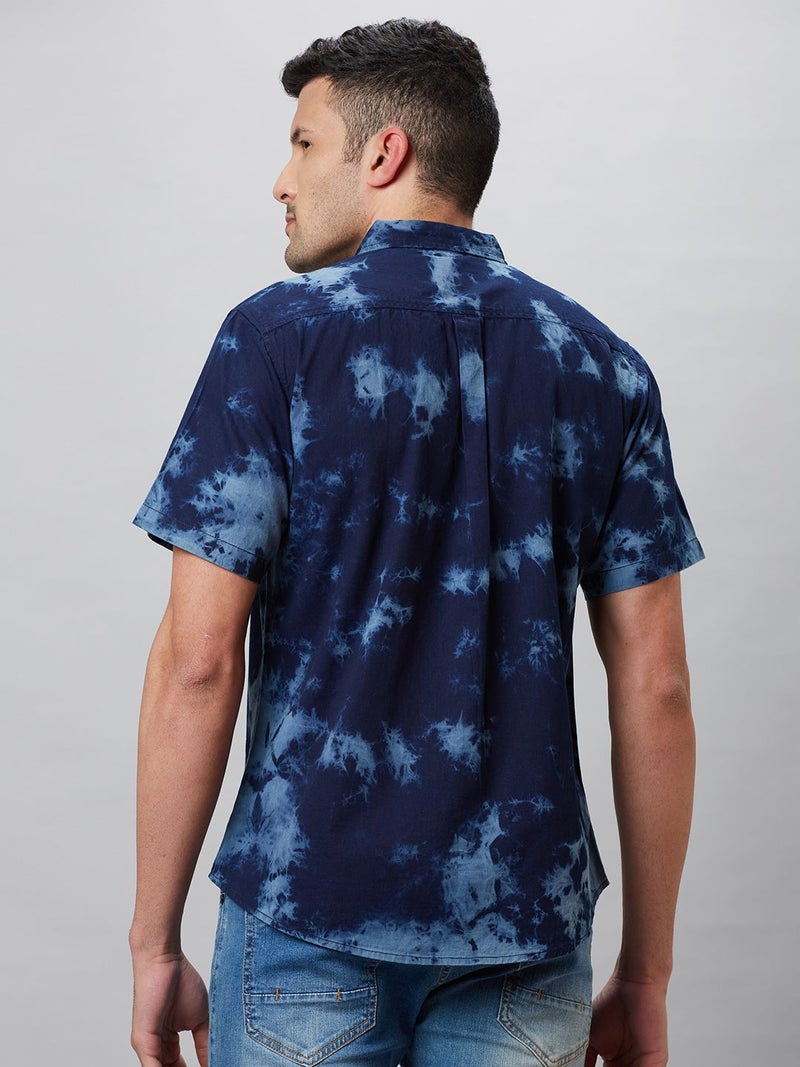 Globus Men Blue Tie and Dyed Cotton Regular Fit Casual Shirt - Image 3