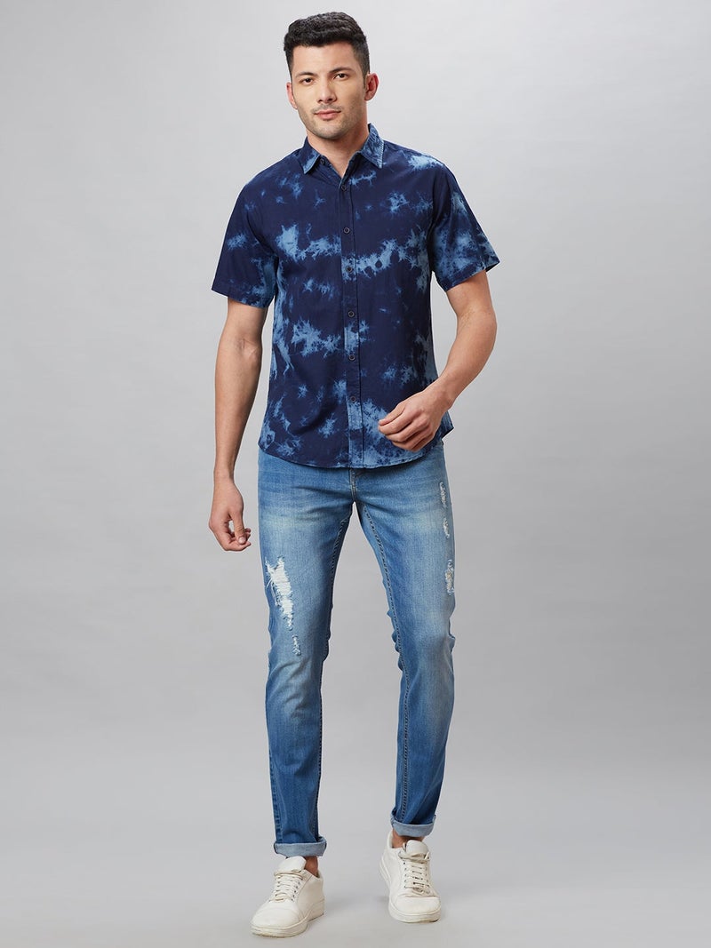 Globus Men Blue Tie and Dyed Cotton Regular Fit Casual Shirt - Image 2