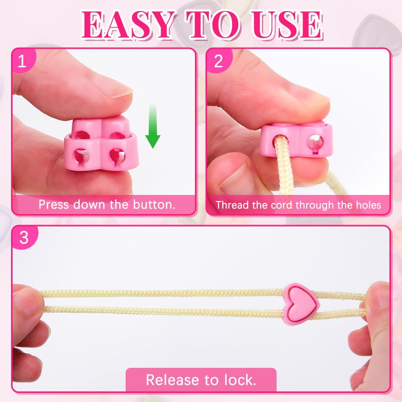 Hysagtek Plastic Cord Locks For Drawstrings Shoelaces  100 Pcs Heart Shape Double Hole Spring Cord Lock Knitting Needle Stoppers Fastener Slider Toggles For Drawstrings - Image 3