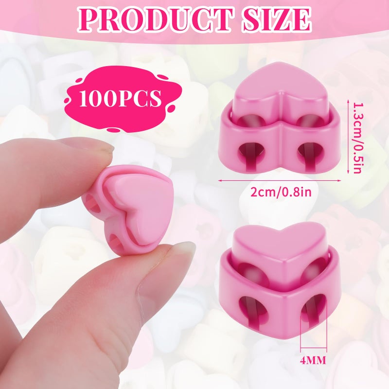 Hysagtek Plastic Cord Locks For Drawstrings Shoelaces  100 Pcs Heart Shape Double Hole Spring Cord Lock Knitting Needle Stoppers Fastener Slider Toggles For Drawstrings - Image 2