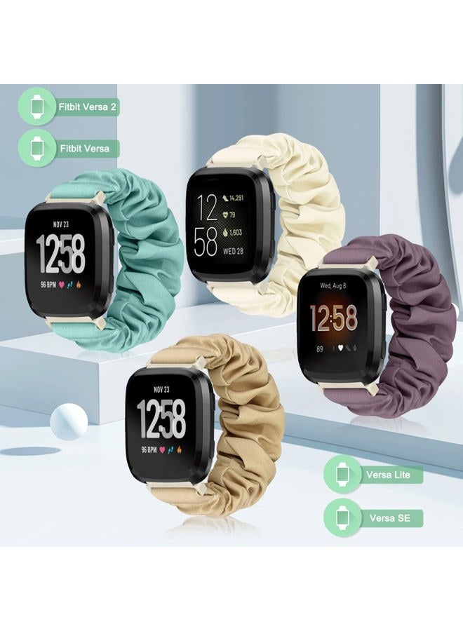 ShuYo Scrunchie Watch Bands for Fitbit Versa/Versa 2 / Versa Lite/Versa SE Women Men,Replacement Soft Nylon Stretchy Wristabnd For Fitbit Versa Smart Watch (Black+Starlight+Smoky purple+Pink, 23mm L) - Image 2