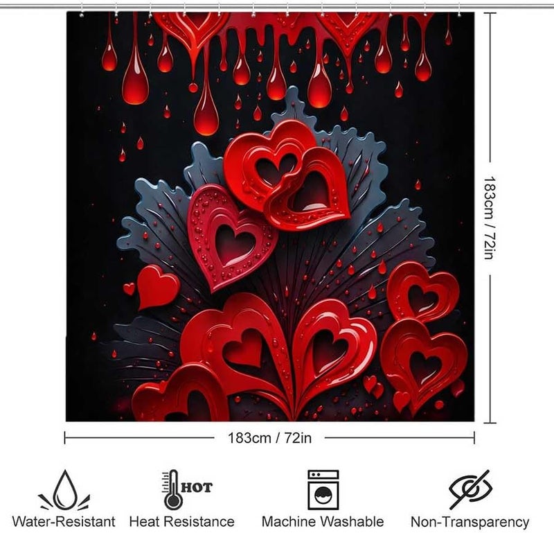 Heart-Shaped red Liquid Drips on a Dark backgroundShower Curtain for Bathroom Waterproof Tan Shower Curtain with Hooks 71 inch x 71 inch - Image 3