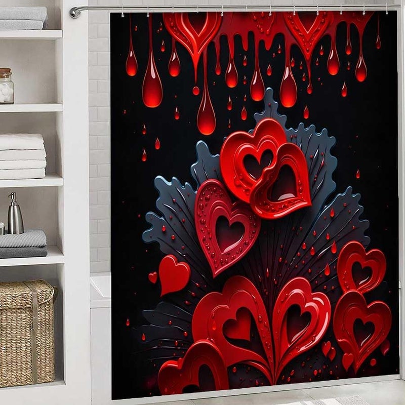 Heart-Shaped red Liquid Drips on a Dark backgroundShower Curtain for Bathroom Waterproof Tan Shower Curtain with Hooks 71 inch x 71 inch - Image 2