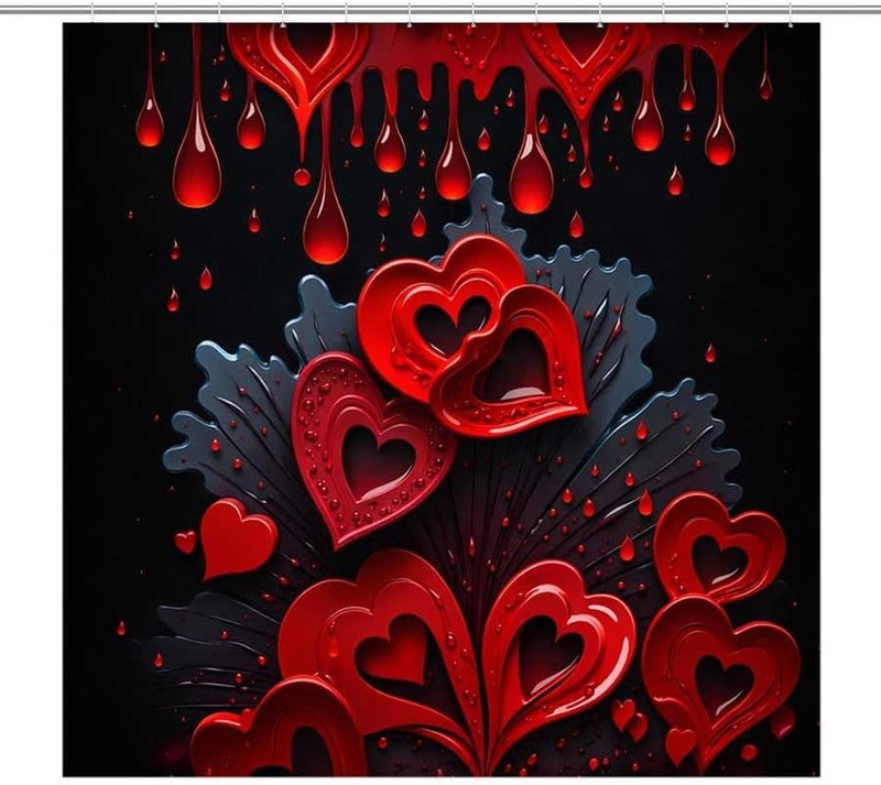 Heart-Shaped red Liquid Drips on a Dark backgroundShower Curtain for Bathroom Waterproof Tan Shower Curtain with Hooks 71 inch x 71 inch - Image 1