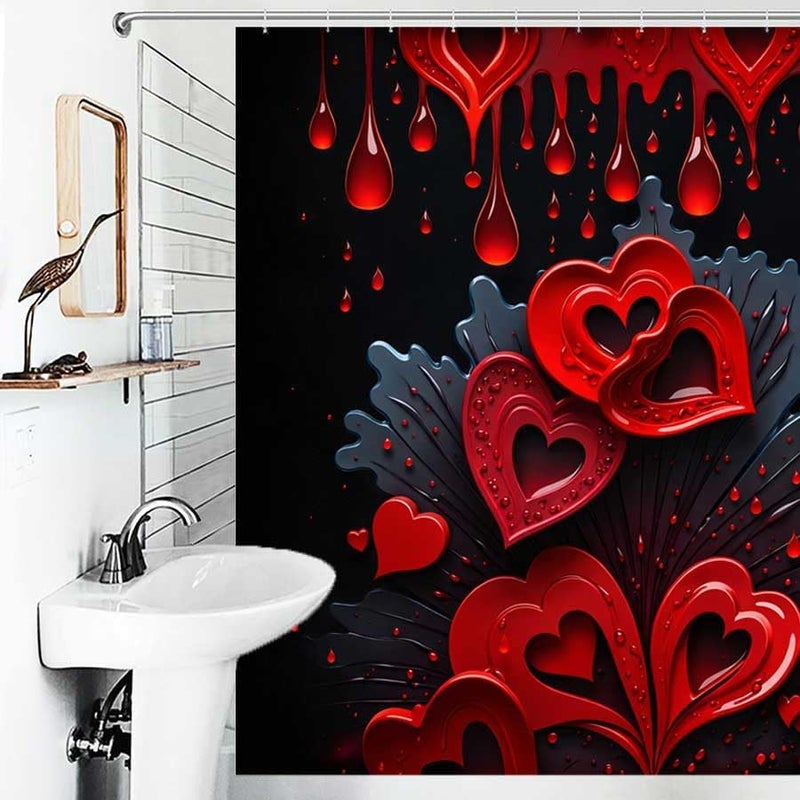 Heart-Shaped red Liquid Drips on a Dark backgroundShower Curtain for Bathroom Waterproof Tan Shower Curtain with Hooks 71 inch x 71 inch - Image 4