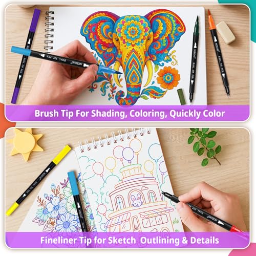 Nicecho 24 Colors Dual Tip Art Markers Pens for Adult Coloring Books, Brush and Fineliner Tip Art Suppliers for Journaling Note Taking Lettering - Image 4