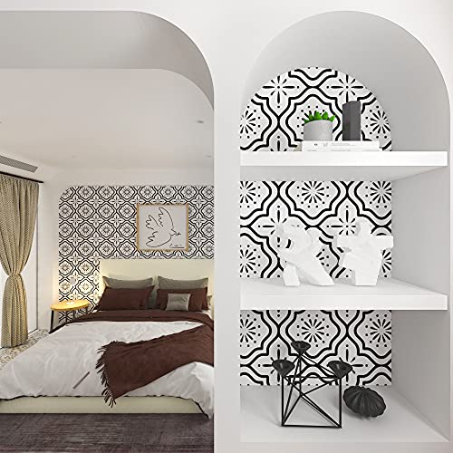 Sevalo Black White Peel and Stick Wallpaper Boho Contact Paper for Cabinets Black and White Geometric Contact Paper Self-Adhesive Removable Wallpaper Kitchen Drawer Liner Waterproof 17.5inW 393inL - Image 4