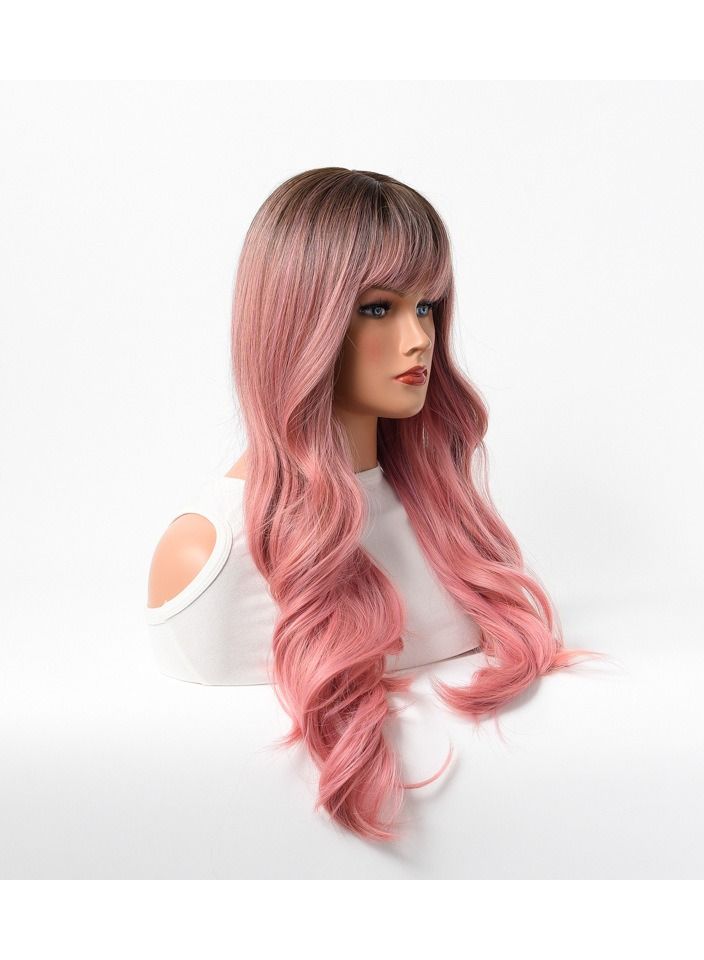إستيل استيل شعر مستعار نسائي طويل مجعد شعر كبير مموج متوسط ​​طويل كامل أغطية الرأس تسليط الضوء على اللون الوردي - Image 3