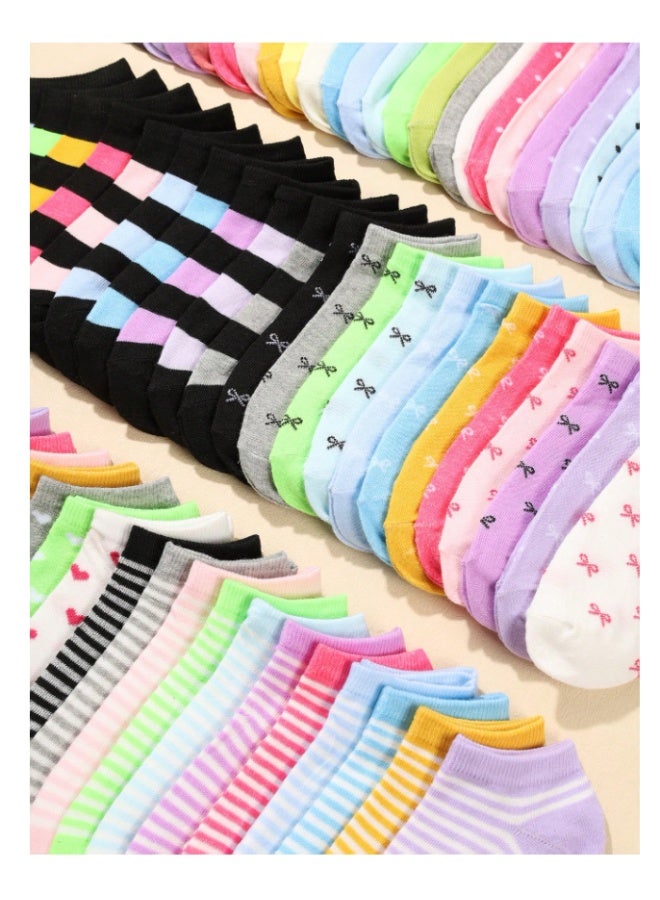 10 Pairs Kids Short Socks – Candy Colors, Lace Bows, Heart & Stripe Patterns (Random Colors 12–16) - Image 2