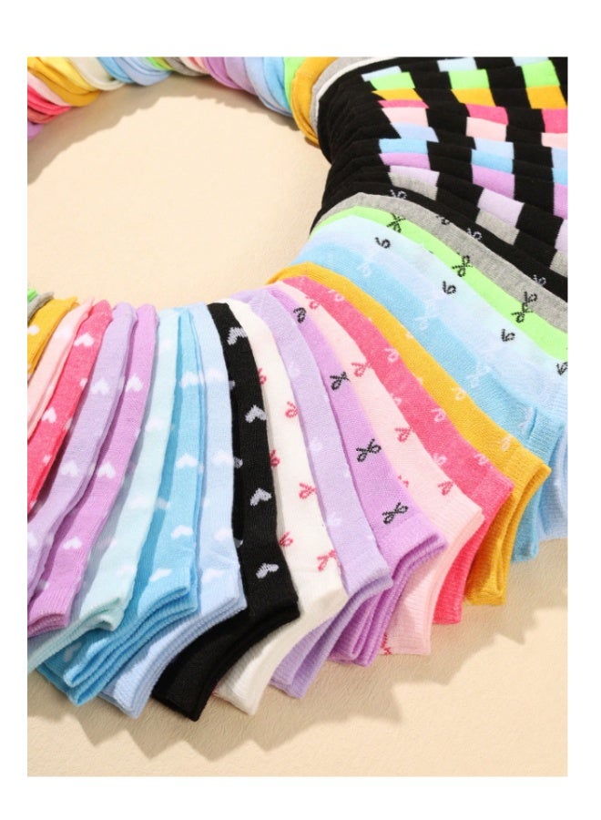 10 Pairs Kids Short Socks – Candy Colors, Lace Bows, Heart & Stripe Patterns (Random Colors 12–16) - Image 3