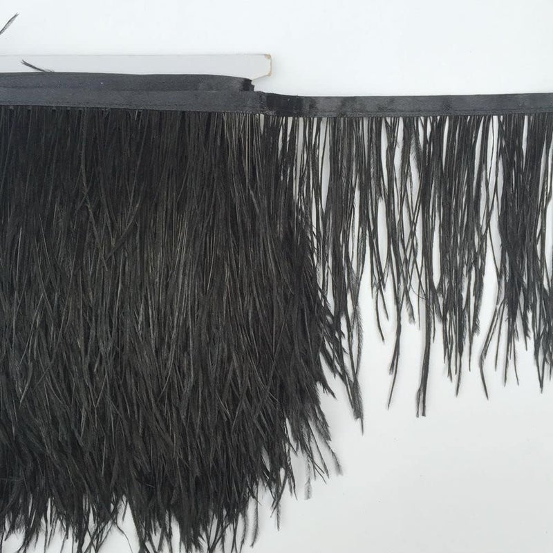 Shekyeon Ostrich Feather Trim Fringe Used Wedding Sewing Crafts Costumes Decoration Pack of 2 Yards(Black) - Image 2