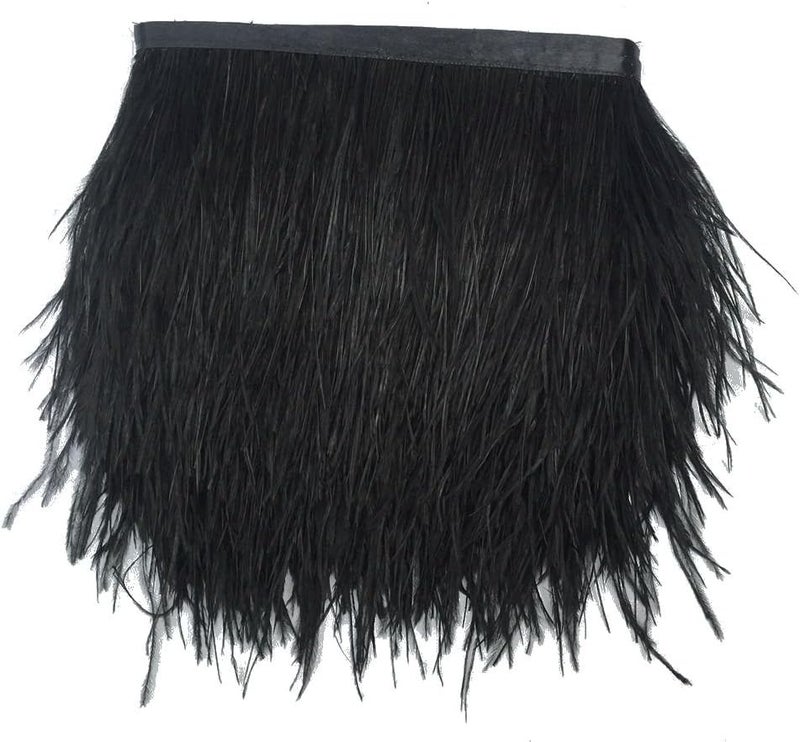 Shekyeon Ostrich Feather Trim Fringe Used Wedding Sewing Crafts Costumes Decoration Pack of 2 Yards(Black) - Image 1