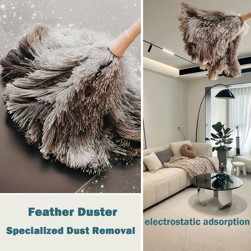 Ddzmz Feather Duster, Feather Dusters for Cleaning Ddzmz Fluffy Natural Genuine Ostrich Feathers with Wooden Handle Reusable Handheld Ostrich Feather Duster Cleaning Supplies, Gray and Brown(Length 16") - Image 3