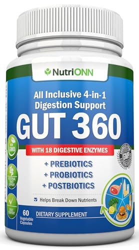 4in1 Probiotics Prebiotics Postbiotics with 18 Digestive Enzymes for Women Men Complete Gut Digestive Support Supplement Bloating Relief and Enzymes for Digestion Non GMO Vegan