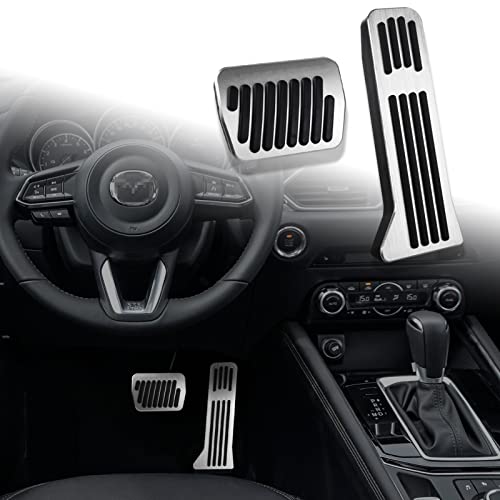ANFOKAS for Mazda 3 6 CX-5 CX-9 Accessories Car Auto Foot Pedal Covers Rest Brake Gas Accelerator Pedal Pads Aluminum No Drilling Anti-Slip Sport Style -Silver - Image 1