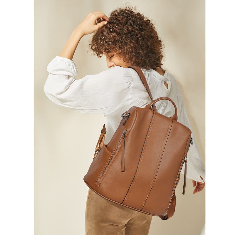 S-ZONE S-ZONE Leather Backpack Purses for Women Antitheft Soft Rucksack Ladies Shoulder Bag Medium  - Image 2