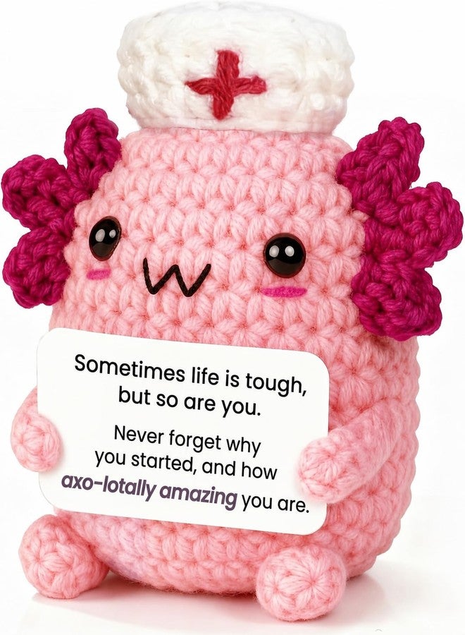Krinisou Nurse Appreciation Gift, National Nurses Week Gift for Women, Cute Crochet Axolotl Desk Decor for Nursing Student, Never Forget How Amazing You are - Image 1