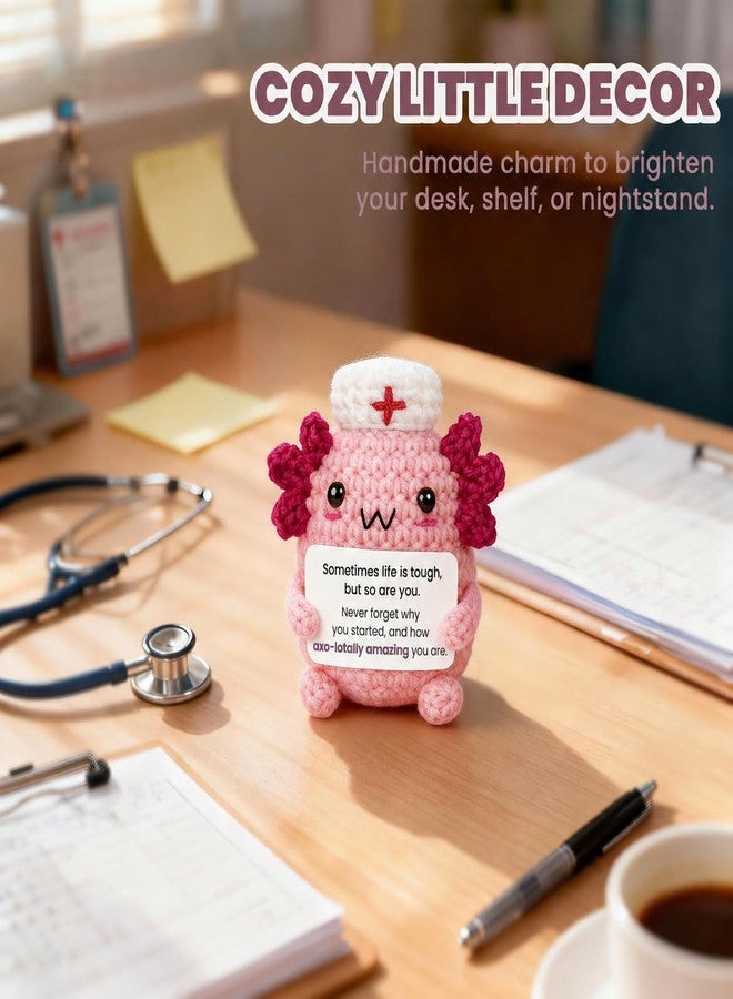 Krinisou Nurse Appreciation Gift, National Nurses Week Gift for Women, Cute Crochet Axolotl Desk Decor for Nursing Student, Never Forget How Amazing You are - Image 2