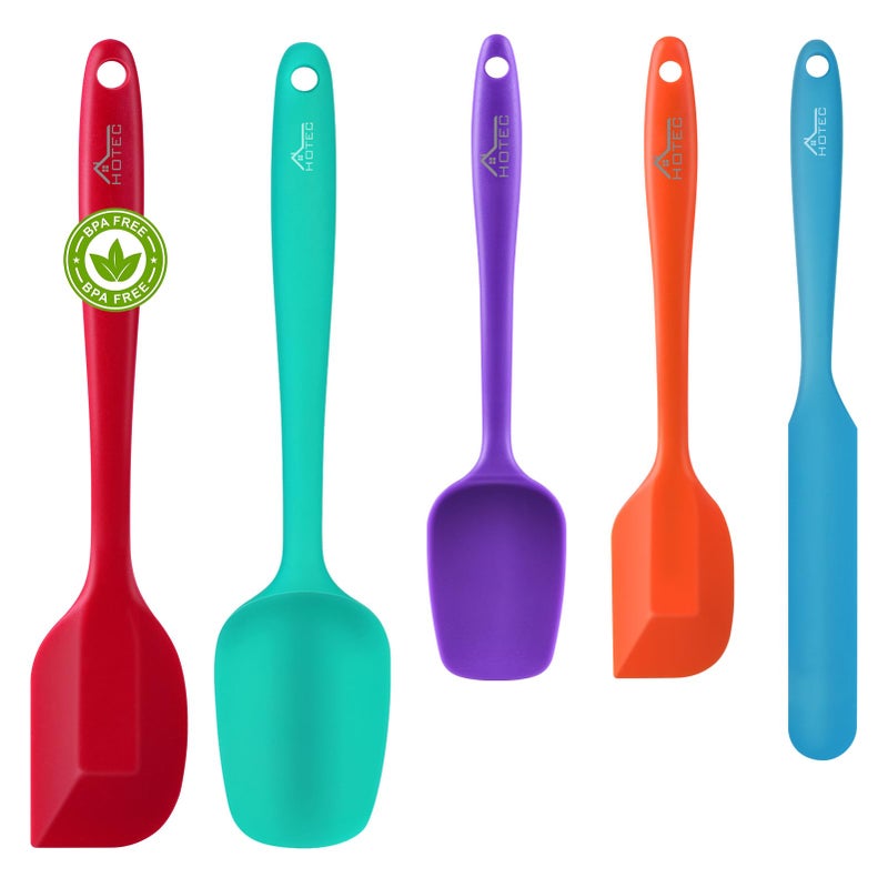 HOTEC Heat Resistant 600 Food Grade Silicone Rubber Spatula Set for Baking Cooking and Mixing Non Stick Dishwasher Safe BPAFree Multicolor Set of 5