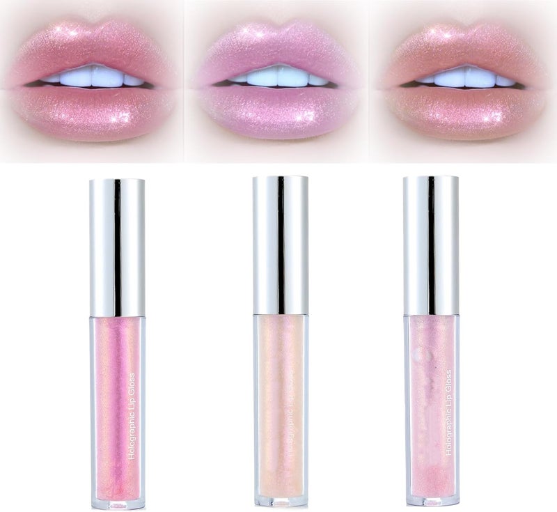 3 Pack Diamond Glitter Liquid Lipsticks Metallic Shimmer Lip Gloss Set with Nonstick Cup Formula Waterproof Long Lasting Highly Pigmented Lip Makeup Kit Lovely Opalescent Cosmetic Tint Gift Kit