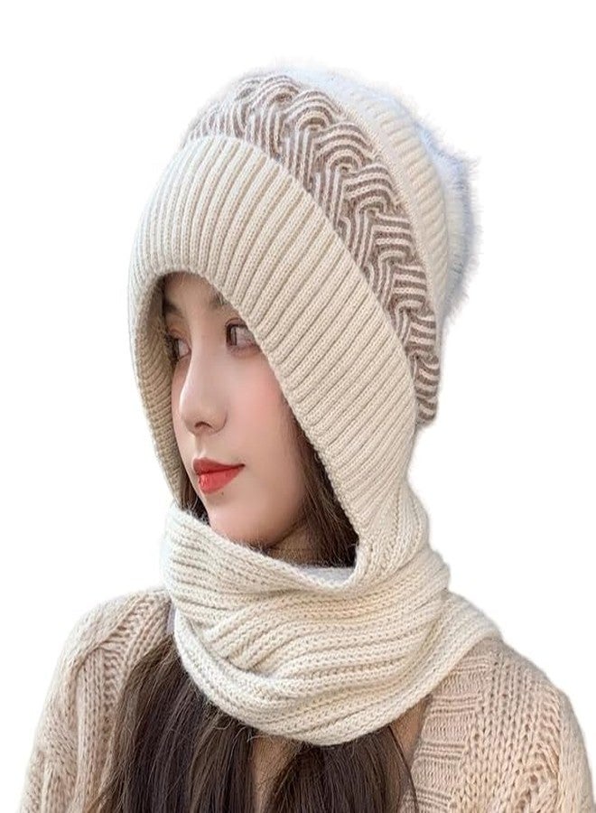 HBKOH Women's Knitted Hat Winter Plush Velvet Warm Woolen Cap Neck Scarf | Twist Color Fuzzy Slouchy Beanie Monkey Cap with Muffler for Ski Hiking Outdoor Girls & Ladies (multi), For Female - Image 1