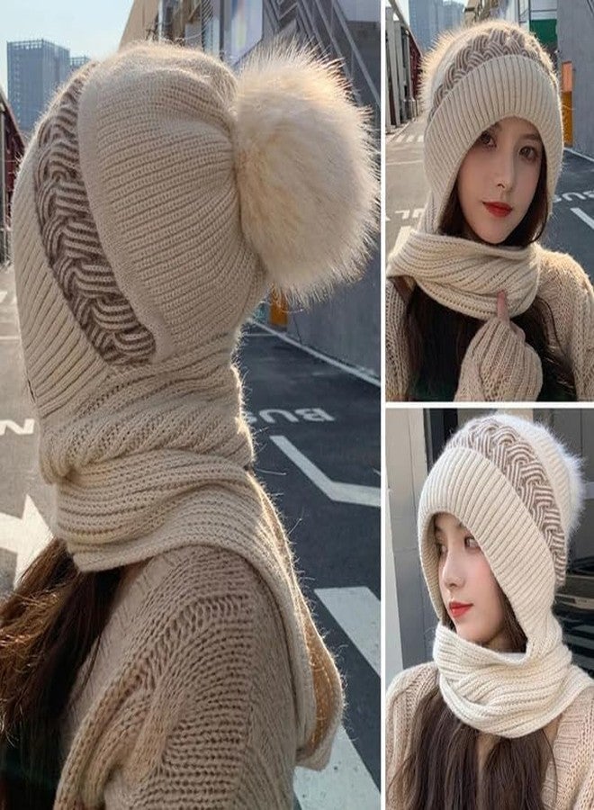 HBKOH Women's Knitted Hat Winter Plush Velvet Warm Woolen Cap Neck Scarf | Twist Color Fuzzy Slouchy Beanie Monkey Cap with Muffler for Ski Hiking Outdoor Girls & Ladies (multi), For Female - Image 5