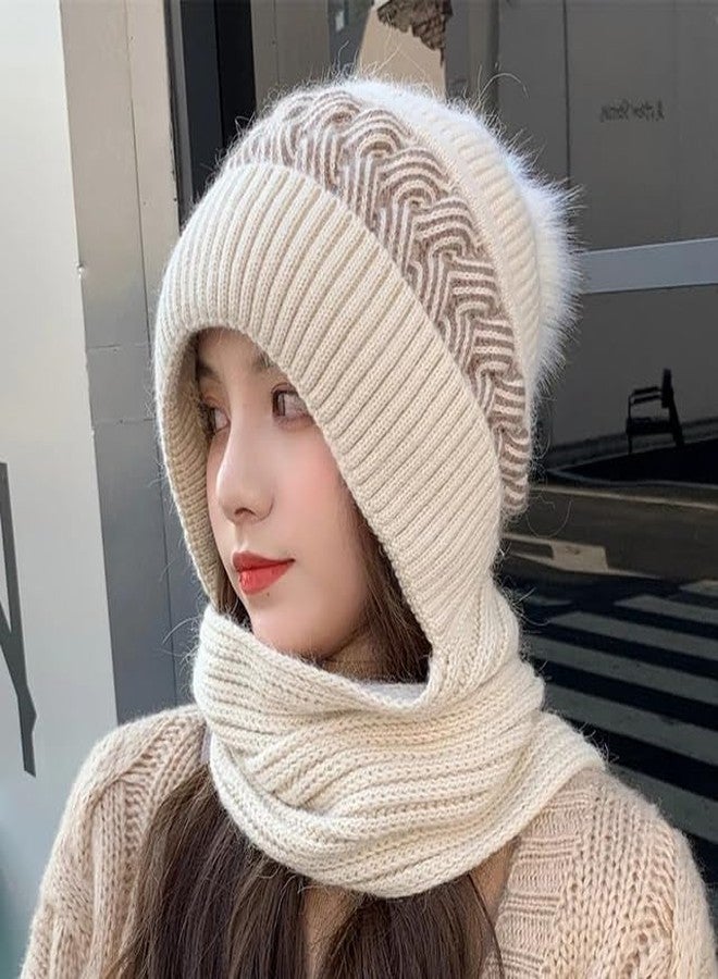HBKOH Women's Knitted Hat Winter Plush Velvet Warm Woolen Cap Neck Scarf | Twist Color Fuzzy Slouchy Beanie Monkey Cap with Muffler for Ski Hiking Outdoor Girls & Ladies (multi), For Female - Image 4