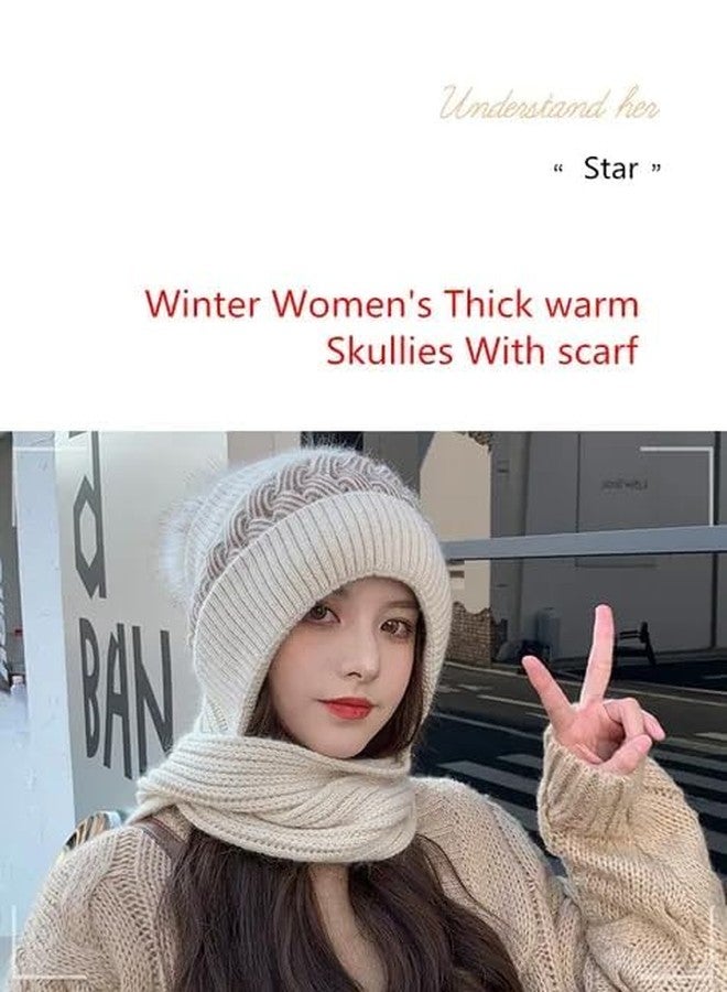 HBKOH Women's Knitted Hat Winter Plush Velvet Warm Woolen Cap Neck Scarf | Twist Color Fuzzy Slouchy Beanie Monkey Cap with Muffler for Ski Hiking Outdoor Girls & Ladies (multi), For Female - Image 3