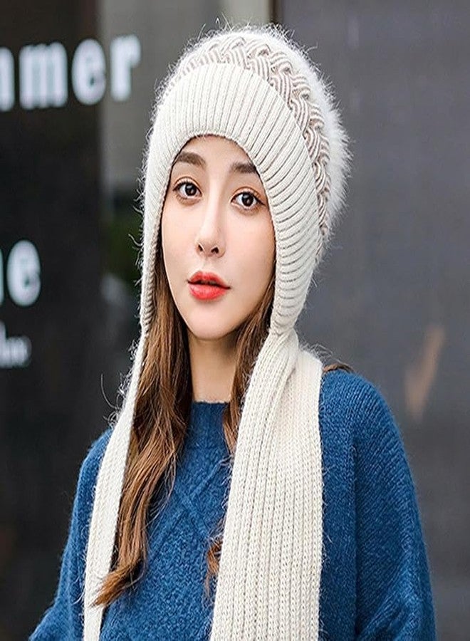 HBKOH Women's Knitted Hat Winter Plush Velvet Warm Woolen Cap Neck Scarf | Twist Color Fuzzy Slouchy Beanie Monkey Cap with Muffler for Ski Hiking Outdoor Girls & Ladies (multi), For Female - Image 2