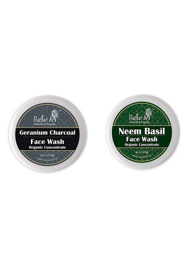 Rustic Art - Organic Face Wash Concentrates For Deep Cleansing & De Tanning With Neem Basil & Geranium Charcoal 50 Gms Each - Image 1