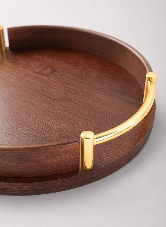 WINEENEE Round Bamboo Serving Tray with Gold Handles for Arabic Coffee & Dates, Wooden Hospitality Tray for Ramadan, Majlis, Tea Serving & Home Decor – 29.5CM - Image 5