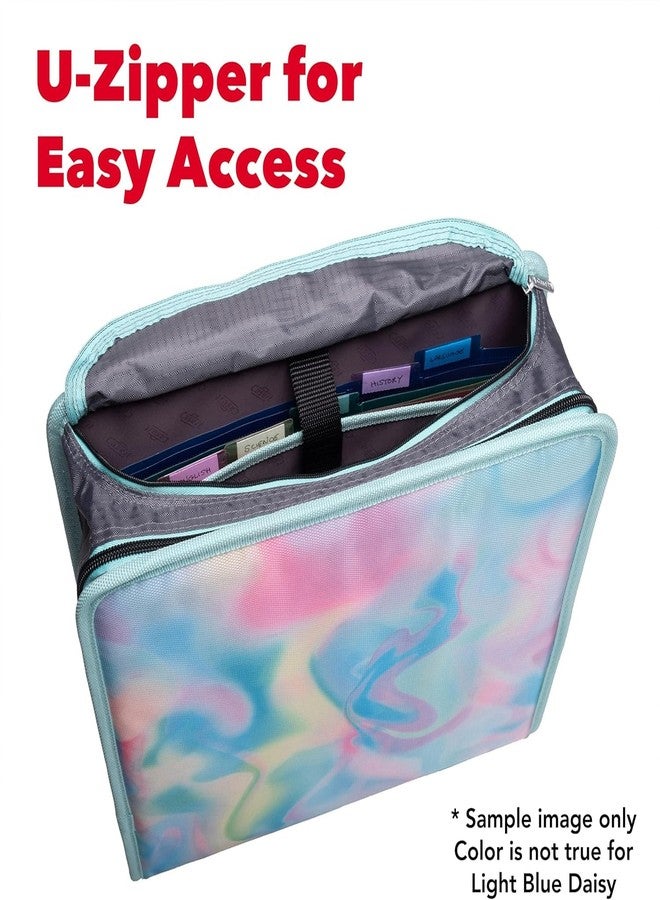 Case it Case-it Mighty Zip Tab School Zipper Binder | 3-Inch O-Rings, 600-Sheet Capacity, 5-Subject Expanding File Folder, Multiple Pockets & Storage Organizer, Shoulder Strap | D-146 Light Blue Daisy - Image 3