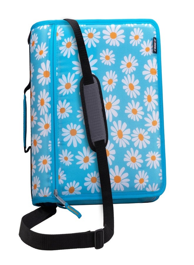Case it Case-it Mighty Zip Tab School Zipper Binder | 3-Inch O-Rings, 600-Sheet Capacity, 5-Subject Expanding File Folder, Multiple Pockets & Storage Organizer, Shoulder Strap | D-146 Light Blue Daisy - Image 1