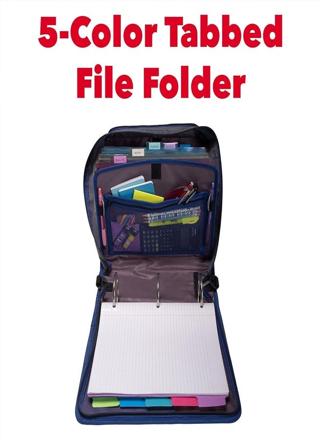 Case it Case-it Mighty Zip Tab School Zipper Binder | 3-Inch O-Rings, 600-Sheet Capacity, 5-Subject Expanding File Folder, Multiple Pockets & Storage Organizer, Shoulder Strap | D-146 Light Blue Daisy - Image 2